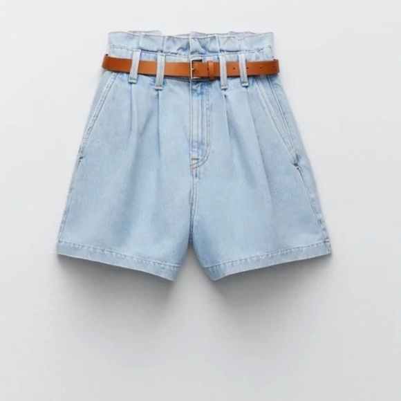 Zara denim paper bag shorts with belt - Picture 4 of 5